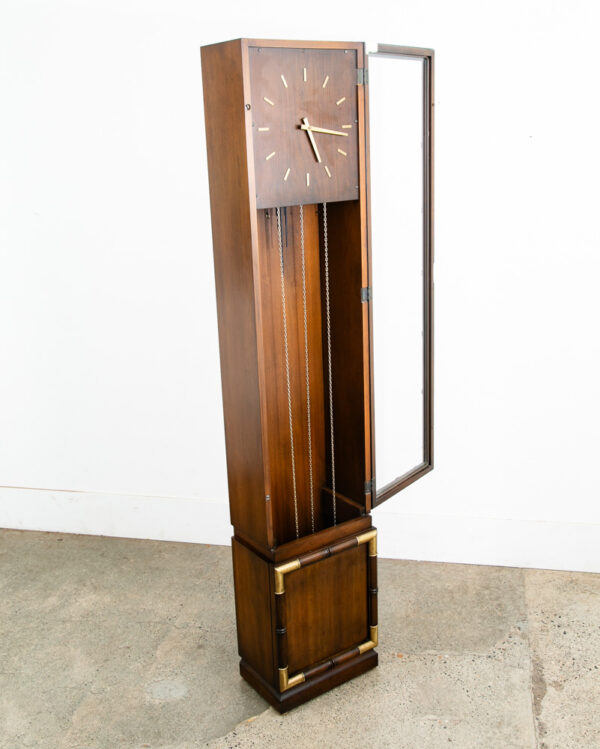 Mid Century Modern Grandfather Clock Brown Brass Trend Brixon German Glass - Image 10