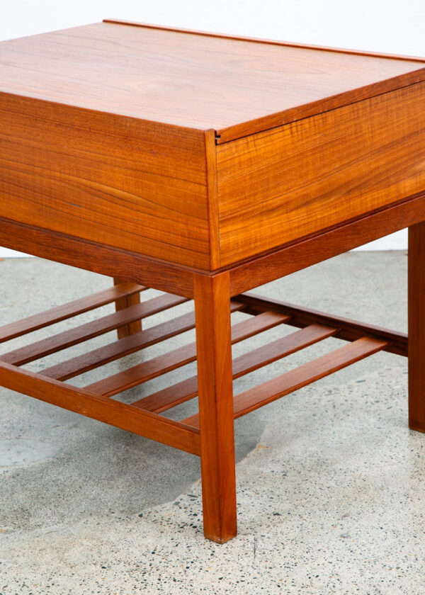 Mid Century Danish Modern Sewing Cabinet Sliding Top Side Table Denmark Vintage - Image 11