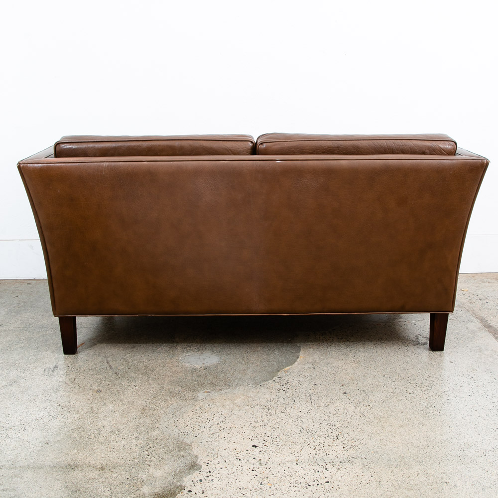 Mid Century Danish Modern Sofa Couch Brown Leather 2 Seat Settee Vintage Denmark - Image 6