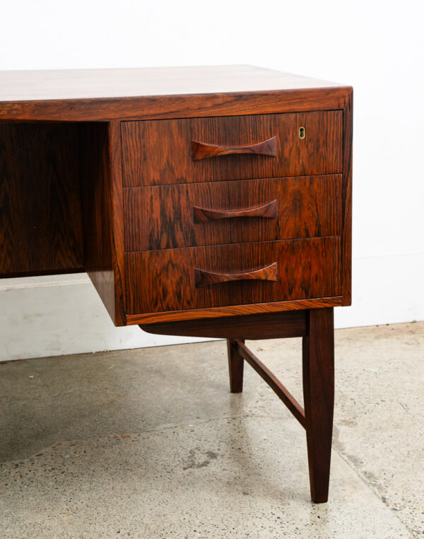 Mid Century Danish Modern Desk Brazilian Rosewood Office Wood 6 Drawer Bookshelf - Image 10