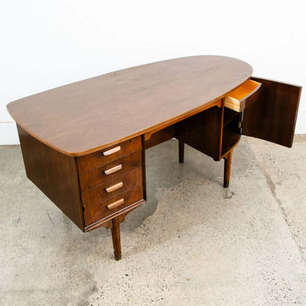 Mid Century Danish Modern Desk Floating 6 Drawer Executive Bar Walnut Mcm Shelf - Image 6