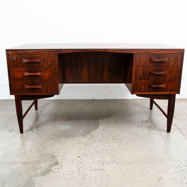 Mid Century Danish Modern Desk Brazilian Rosewood Office Wood 6 Drawer Bookshelf - Image 2