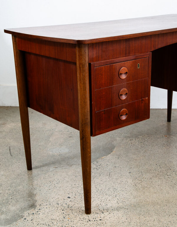 Mid Century Danish Modern Desk Executive Teak 6 Drawer Bookshelf Floating Doors - Image 9