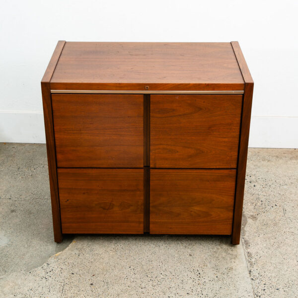 Mid Century Modern File Cabinet 2 Drawer Walnut Office Vintage Kimball Locking - Image 6