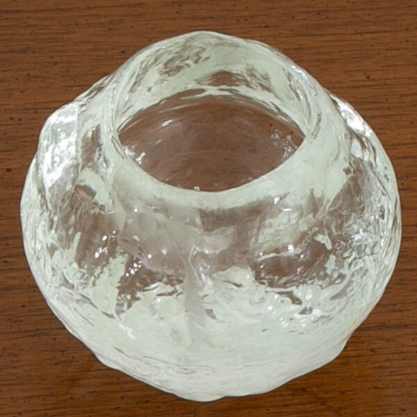 Mid Century Modern Kosta Boda Snowball Candleholders Pair Clear Art Glass Round - Image 2