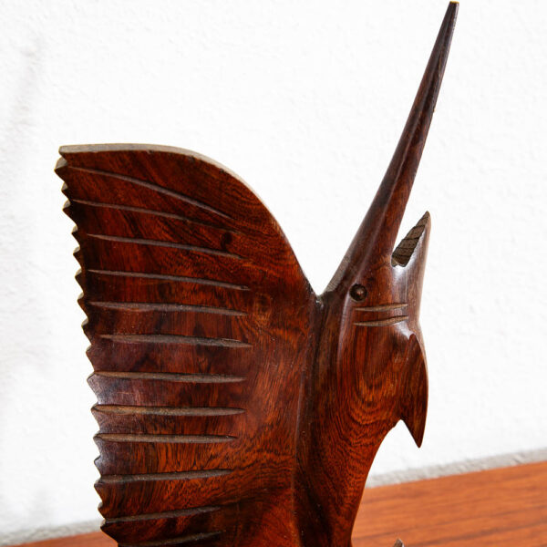 Mid Century Modern Fish Sculpture Carved Solid Rosewood Studio Made Swordfish - Image 6