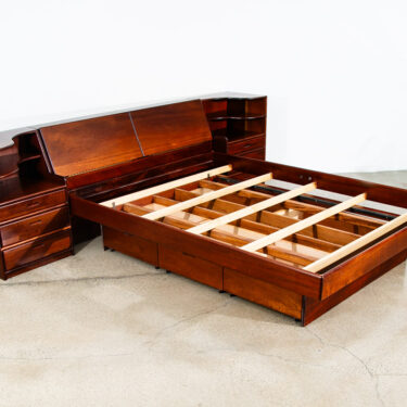 Mid Century Modern Bedframe Bed Head Board Queen Solid Mahogany Floating Drawers