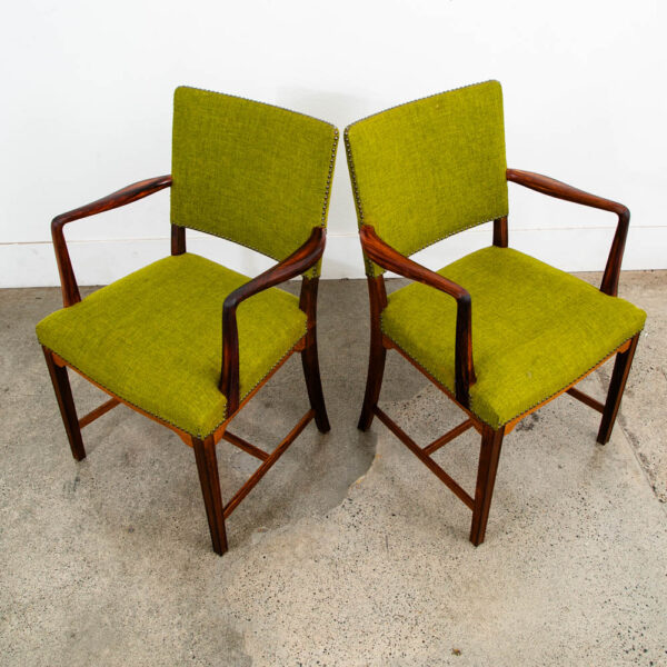Mid Century Danish Modern Armchairs Chairs Ole Wanscher Rosewood Avocado Green 2 - Image 4