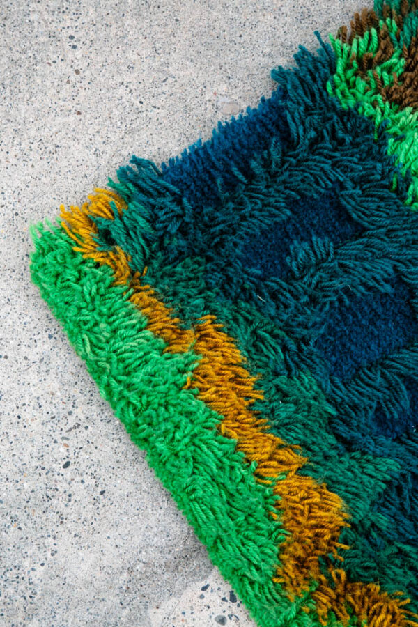 Mid Century Danish Modern Shag Rug Tapestry Ege Rya Abstract Blue Green 28x44 - Image 6