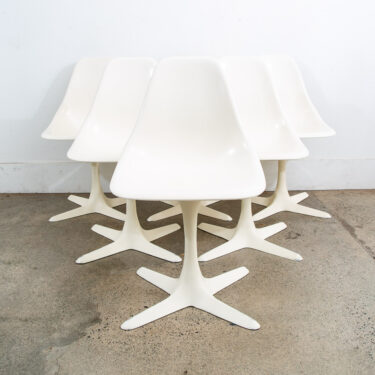 Mid Century Danish Modern Set 6 Burke White Chairs Knoll Style 4 Point Side Mcm