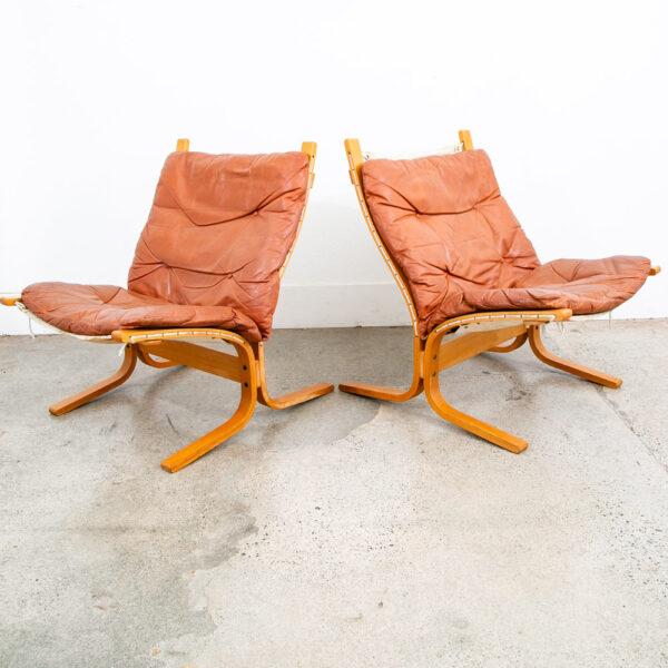 Mid Century Danish Modern Lounge Chairs Ingmar Relling Westnofa Brown Leather NM