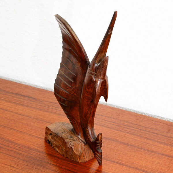 Mid Century Modern Fish Sculpture Carved Solid Rosewood Studio Made Swordfish - Image 4
