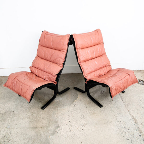 Mid Century Danish Modern Lounge Chairs Ingmar Relling Westnofa Pink Leather - Image 5