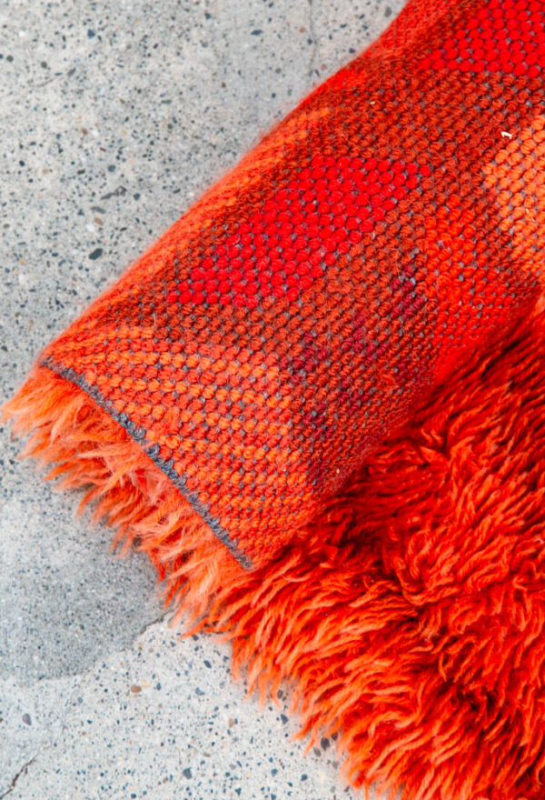 Mid Century Modern Shag Rug Ege Rya Abstract Red Orange Rooster 51x34 Wool - Image 6