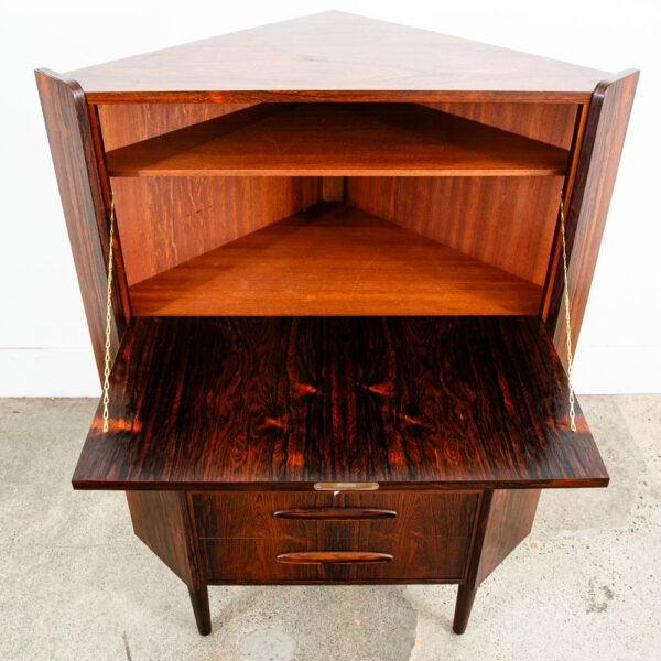 Mid Century Danish Modern Corner Cabinet Rosewood Bar Denmark Drawers Locking VG - Image 3