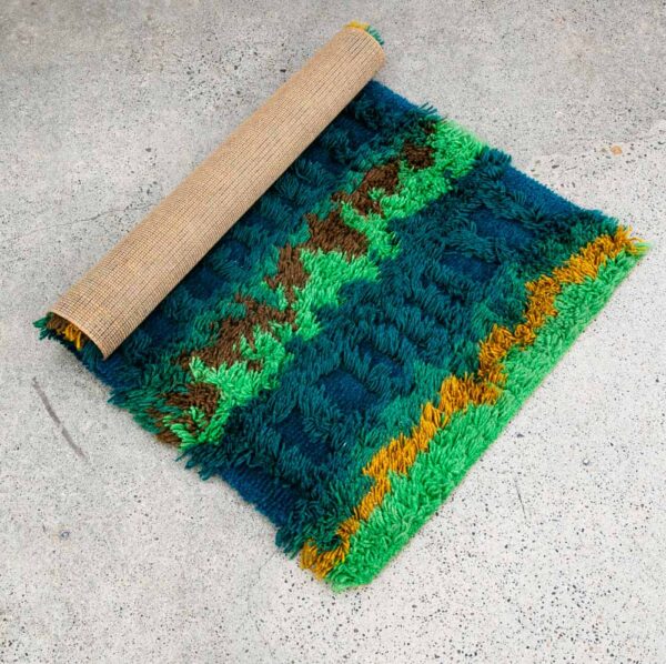 Mid Century Danish Modern Shag Rug Tapestry Ege Rya Abstract Blue Green 28x44 - Image 4