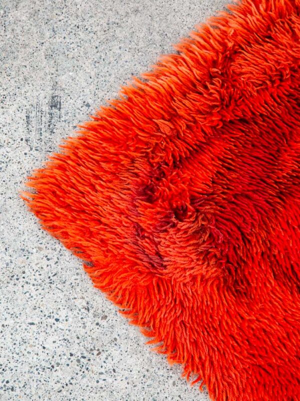 Mid Century Modern Shag Rug Ege Rya Abstract Red Orange Rooster 51x34 Wool - Image 7
