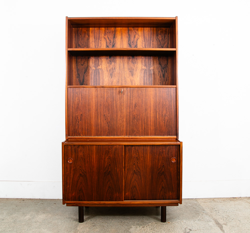 Mid Century Danish Modern Bookshelf Cabinet Rosewood Drawers Kai Winding Leaf - Image 10