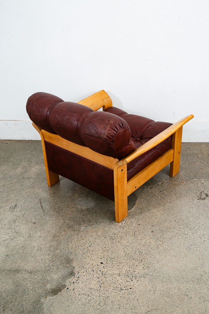 Mid Century Danish Modern Lounge Chair Oxblood Red Leather Armchair White Oak - Image 11
