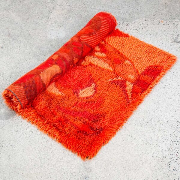 Mid Century Modern Shag Rug Ege Rya Abstract Red Orange Rooster 51x34 Wool - Image 2