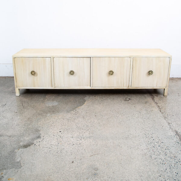 Mid Century Modern Compact Cabinet Record Storage Off White Low 4 Doors Vinyl LP - Image 2