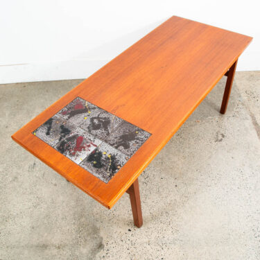 Mid Century Danish Modern Coffee Table Teak Tile Surface Mcm Surfboard Rectangle