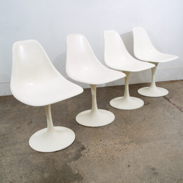 Mid Century Danish Modern Set 4 Burke White Chairs Knoll Style Round Base Side