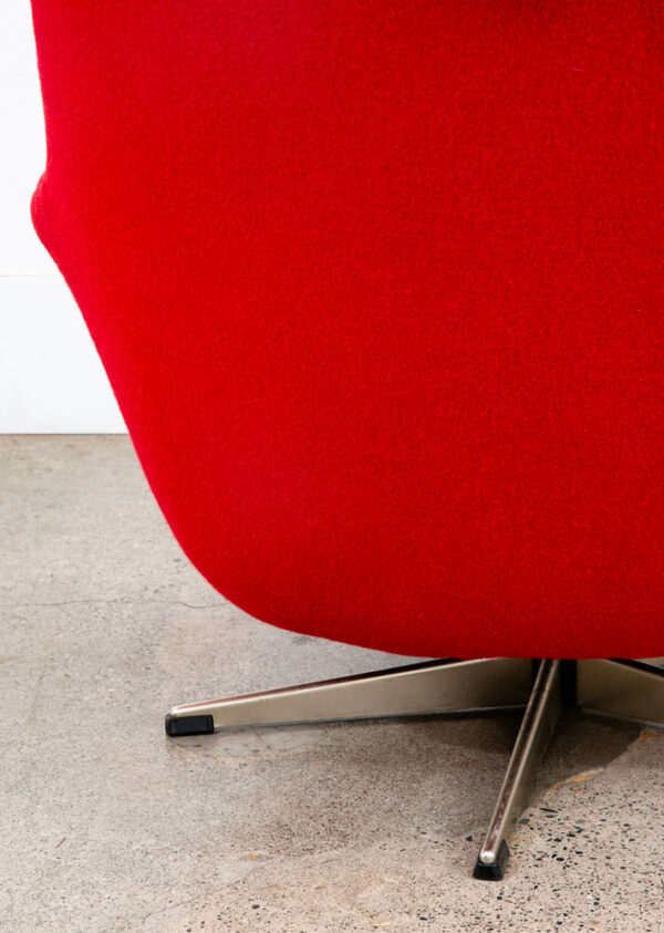 Mid Century Danish Modern Lounge Chair Recliner Red Wool Swivel Headrest Mcm - Image 9