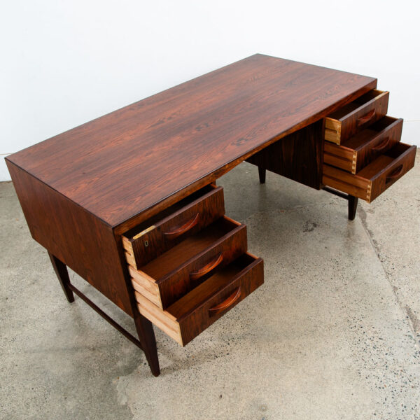 Mid Century Danish Modern Desk Brazilian Rosewood Office Wood 6 Drawer Bookshelf - Image 6