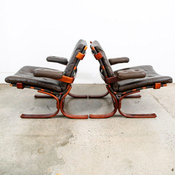 Mid Century Danish Modern Lounge Chairs Brown Leather Tufted Armchairs Pair Two - Image 2