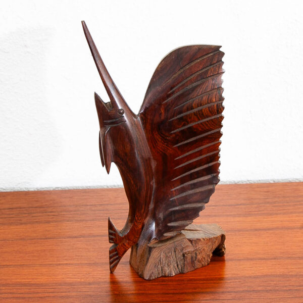 Mid Century Modern Fish Sculpture Carved Solid Rosewood Studio Made Swordfish - Image 2