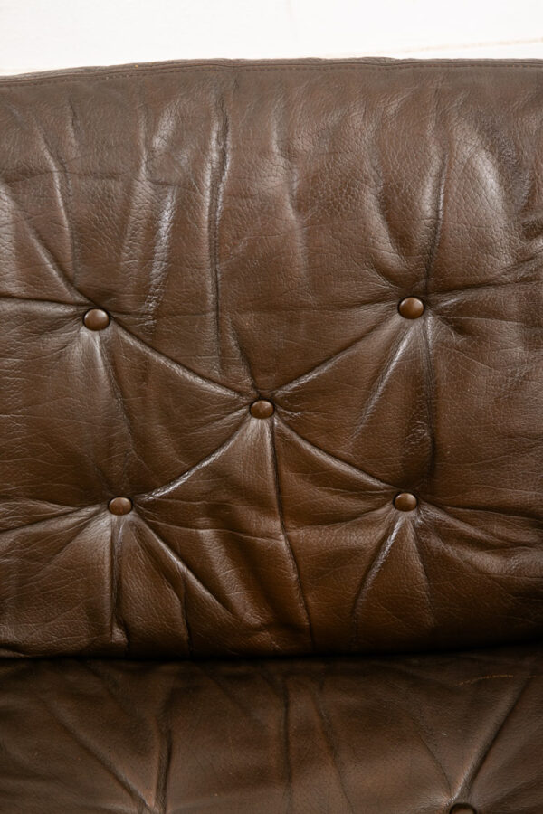 Mid Century Danish Modern Lounge Chairs Brown Leather Tufted Armchairs Pair Two - Image 8