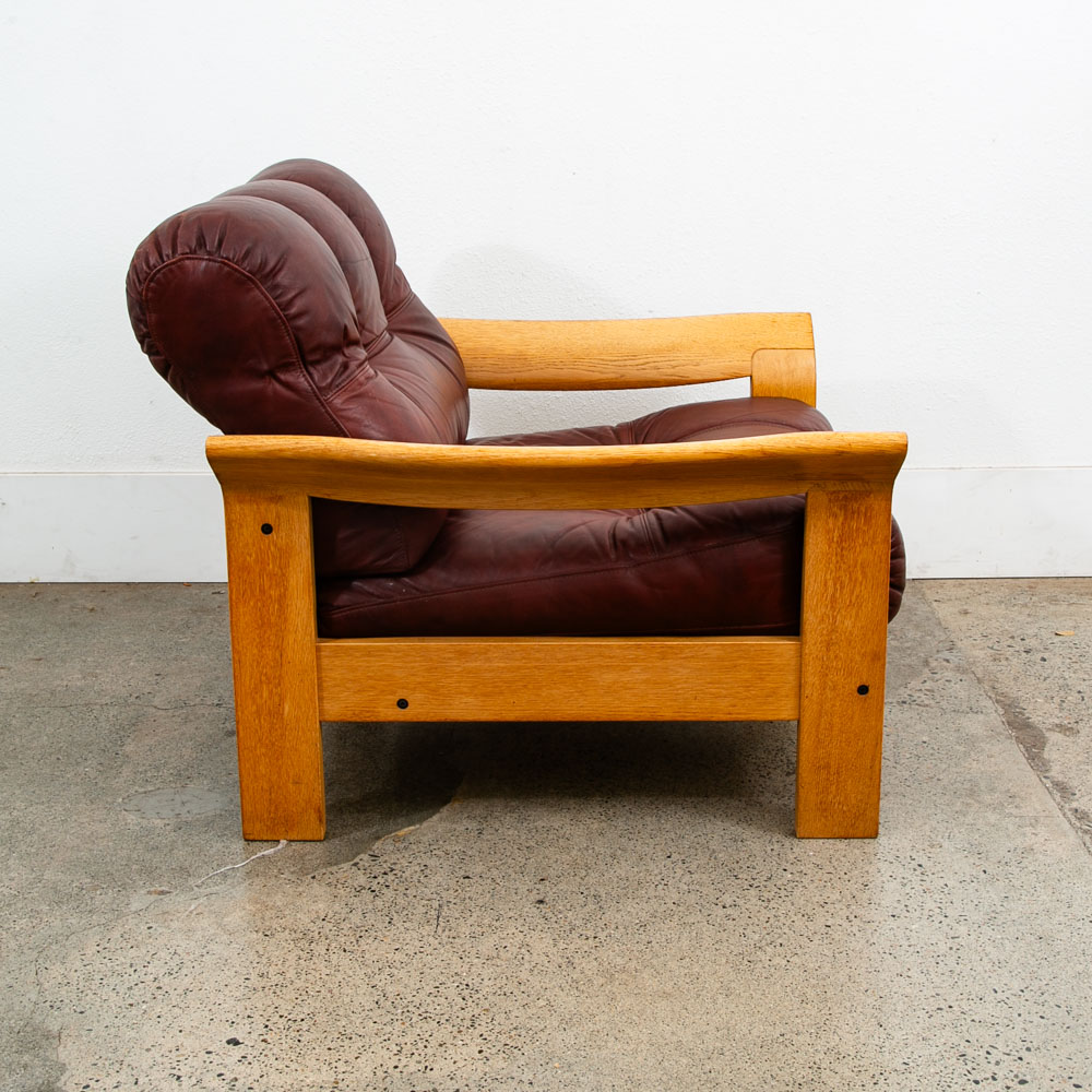 Mid Century Danish Modern Lounge Chair Oxblood Red Leather Armchair White Oak - Image 3