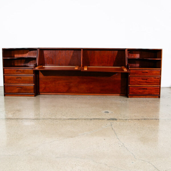 Mid Century Modern Bedframe Bed Head Board Queen Solid Mahogany Floating Drawers - Image 8