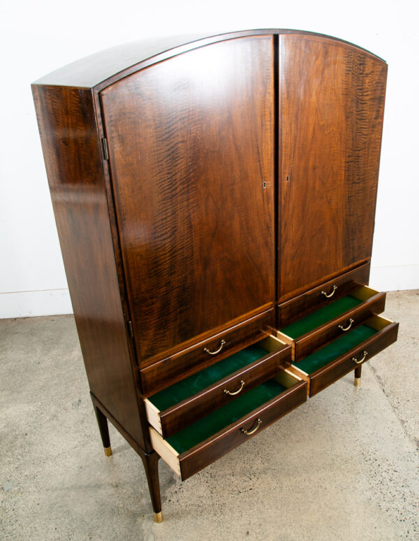 Mid Century Danish Modern Credenza Highboard Cabinet Walnut Arched Door 6 drawer - Image 5
