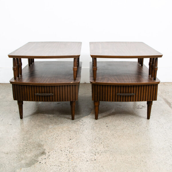 Mid Century Modern Nightstands End Side Tables Walnut Single Drawer Storage Mcm - Image 3