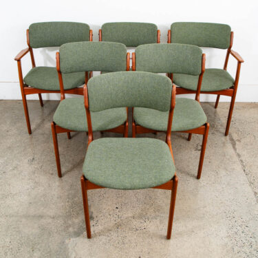 Mid Century Danish Modern Dining Chairs Erik Buch #49 Set 6 Teak Armchairs Green