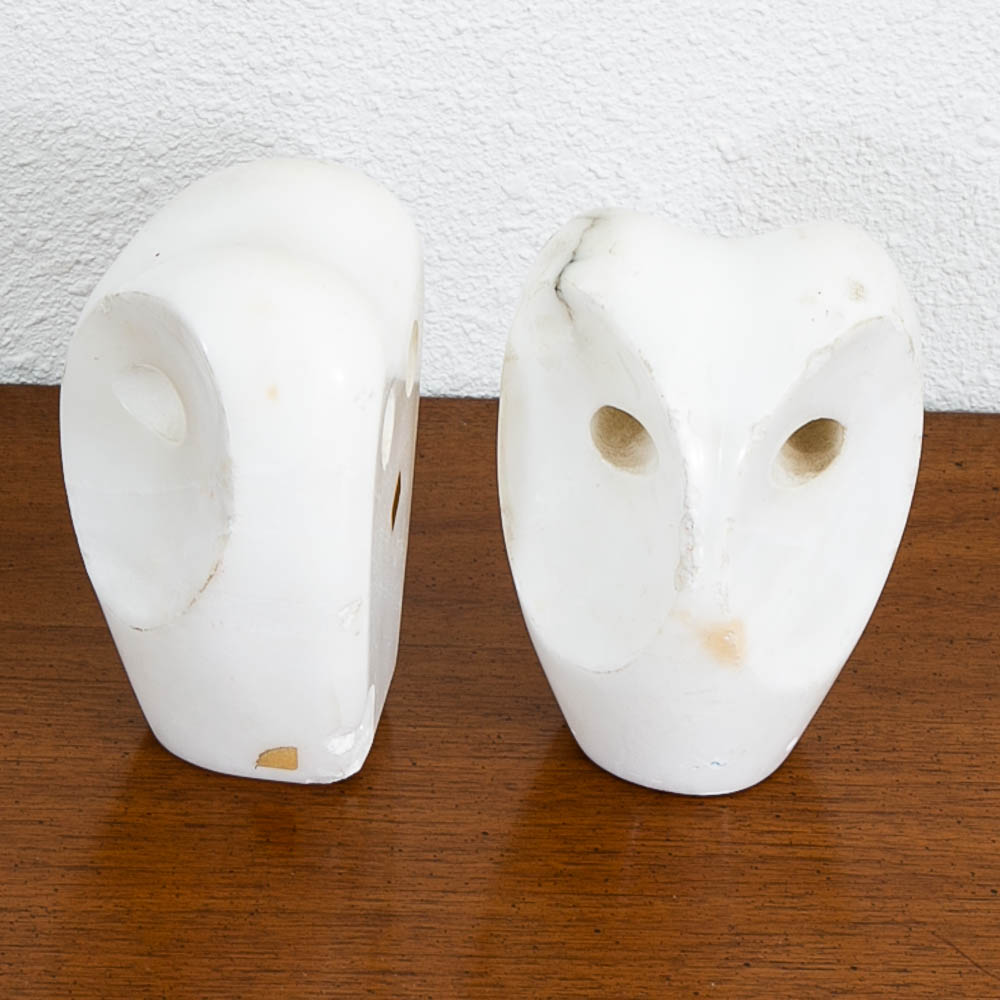 Mid Century Modern Owl Bookends White Marble Italian Pair Figurine Solid Heavy - Image 2