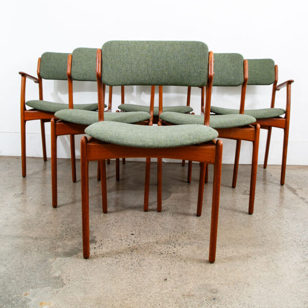 Mid Century Danish Modern Dining Chairs Erik Buch #49 Set 6 Teak Armchairs Green - Image 2