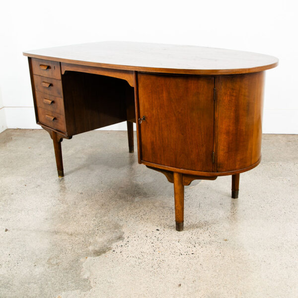 Mid Century Danish Modern Desk Floating 6 Drawer Executive Bar Walnut Mcm Shelf - Image 4