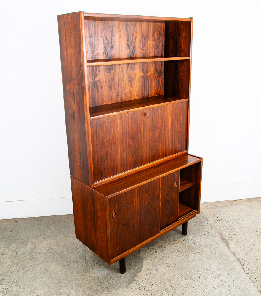 Mid Century Danish Modern Bookshelf Cabinet Rosewood Drawers Kai Winding Leaf