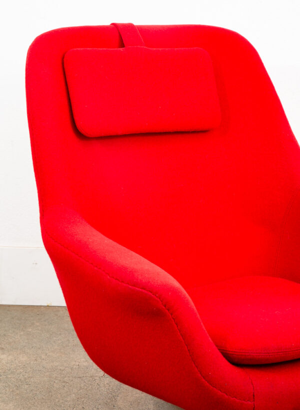 Mid Century Danish Modern Lounge Chair Recliner Red Wool Swivel Headrest Mcm - Image 6