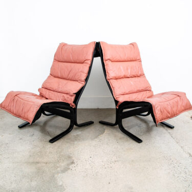 Mid Century Danish Modern Lounge Chairs Ingmar Relling Westnofa Pink Leather