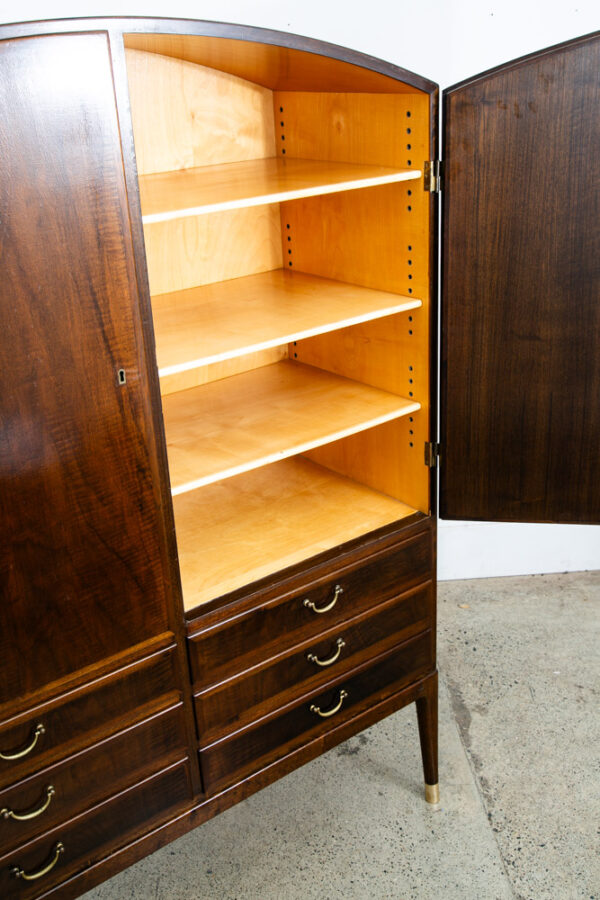 Mid Century Danish Modern Credenza Highboard Cabinet Walnut Arched Door 6 drawer - Image 7