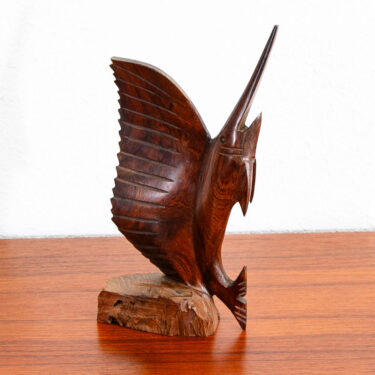 Mid Century Modern Fish Sculpture Carved Solid Rosewood Studio Made Swordfish