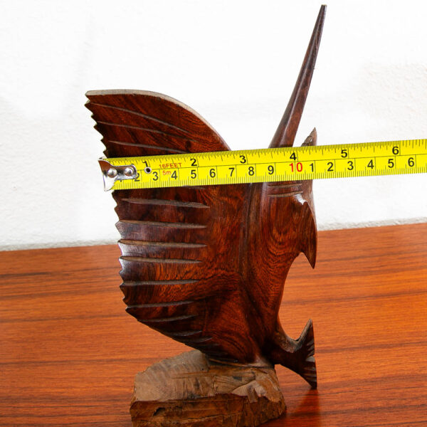 Mid Century Modern Fish Sculpture Carved Solid Rosewood Studio Made Swordfish - Image 10