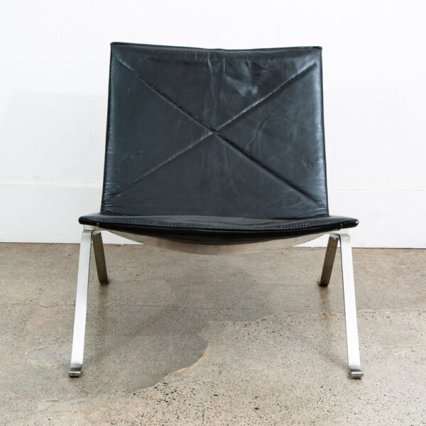 Mid Century Danish Modern Lounge Chair PK22 Kjaerholm Black Leather Easy Mcm - Image 4