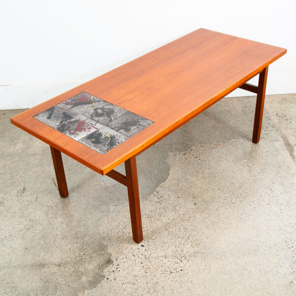 Mid Century Danish Modern Coffee Table Teak Tile Surface Mcm Surfboard Rectangle - Image 3