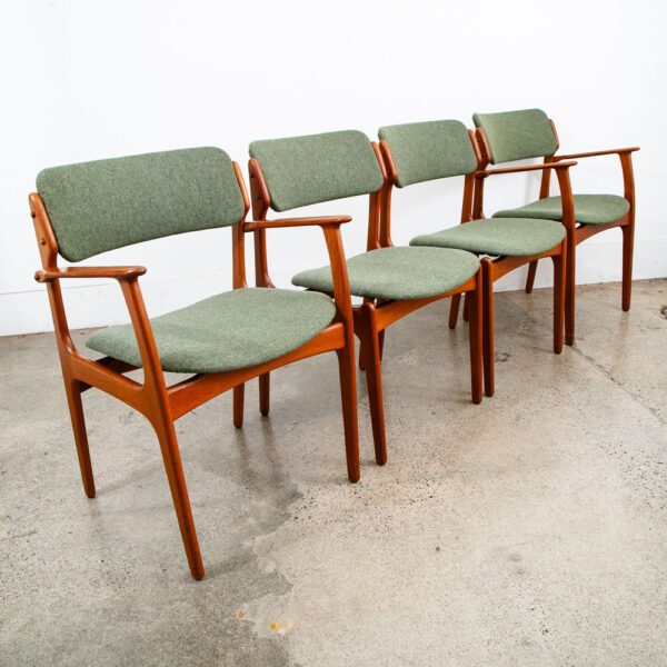 Mid Century Danish Modern Dining Chairs Erik Buch #49 Set 6 Teak Armchairs Green - Image 3