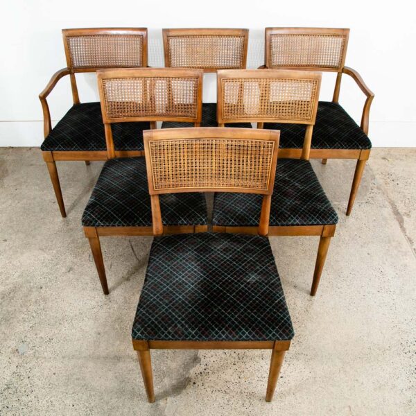 Mid Century Modern Dining Chairs 6 High Back Cane W/ 2 Armchairs Captain Set Mcm - Image 7